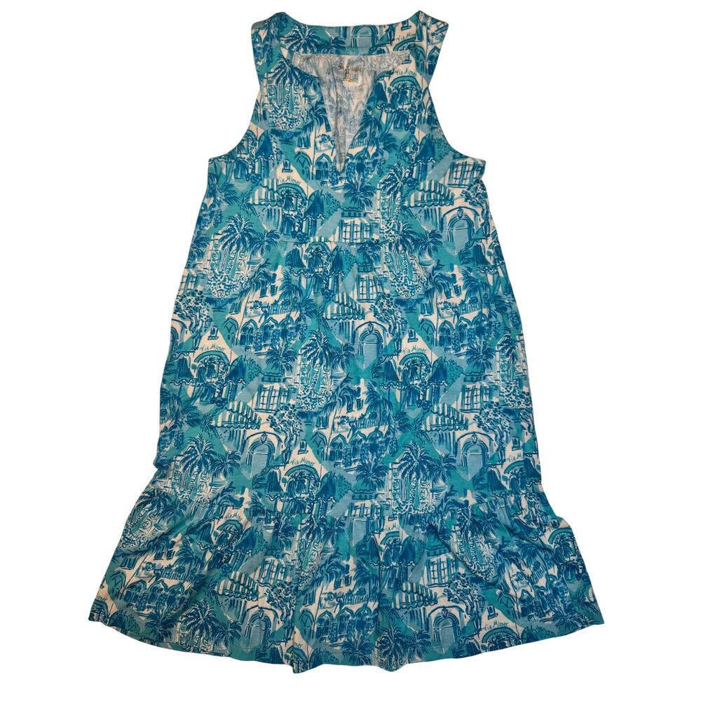 Lilly Pulitzer Lindy Dress XXS Amalfi Blue Swing Shift Resort Tropical Cotton - Picture 2 of 12